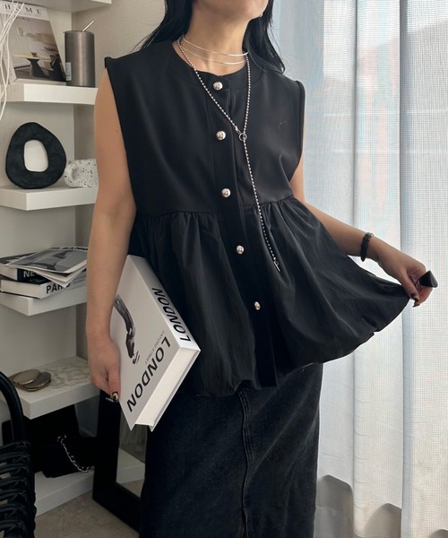deux amour(ドゥーザムール)の「バルーンベスト(Tシャツ/カットソー・レディース・ブラック/ホワイト・M~L)」の10枚目の写真
