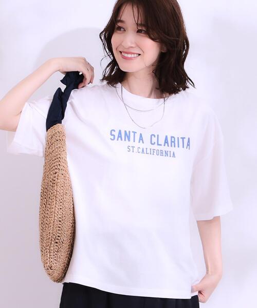 SHOO・LA・RUE（シューラルー）の「【選べる4柄】コットンプリントロゴTシャツ（Tシャツ/カットソー・レディース・ブラウン系その他2/ベージュ系その他4/イエロー系その他5/ホワイト系1/ホワイト系3/ホワイト系4/ブラック系/サックスブルー系2・01/02/03/04）」の3枚目の写真