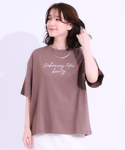 SHOO・LA・RUE（シューラルー）の「【選べる4柄】コットンプリントロゴTシャツ（Tシャツ/カットソー・レディース・ブラウン系その他2/ベージュ系その他4/イエロー系その他5/ホワイト系1/ホワイト系3/ホワイト系4/ブラック系/サックスブルー系2・01/02/03/04）」の11枚目の写真