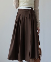 ウエストデザインワイドプリーツスカート
