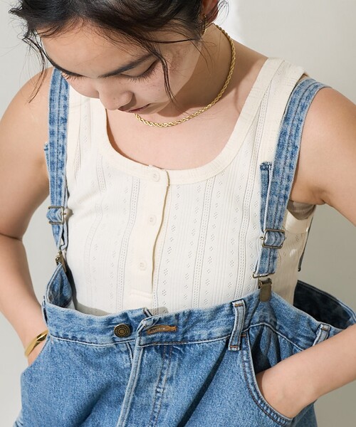 FREAK'S STORE（フリークスストア）の「針抜きフライスヘンリータンクトップ（タンクトップ・レディース・オフホワイト/ピンク/ネイビー/チャコールグレー・ﾌﾘ-）」の8枚目の写真