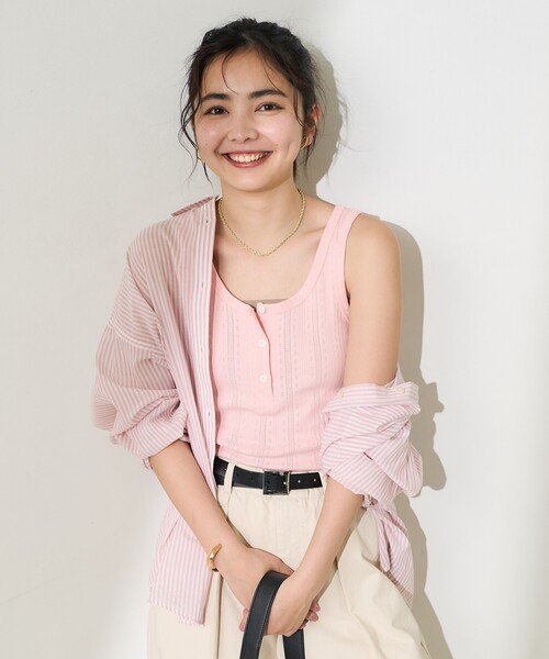 FREAK'S STORE（フリークスストア）の「針抜きフライスヘンリータンクトップ（タンクトップ・レディース・オフホワイト/ピンク/ネイビー/チャコールグレー・ﾌﾘ-）」の19枚目の写真