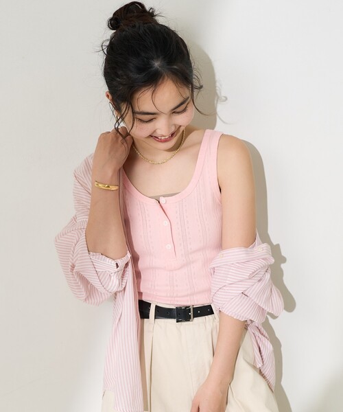 FREAK'S STORE（フリークスストア）の「針抜きフライスヘンリータンクトップ（タンクトップ・レディース・オフホワイト/ピンク/ネイビー/チャコールグレー・ﾌﾘ-）」の20枚目の写真