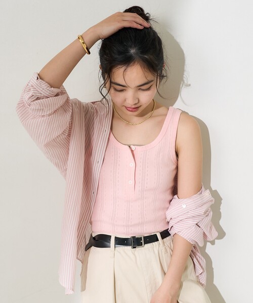 FREAK'S STORE（フリークスストア）の「針抜きフライスヘンリータンクトップ（タンクトップ・レディース・オフホワイト/ピンク/ネイビー/チャコールグレー・ﾌﾘ-）」の21枚目の写真