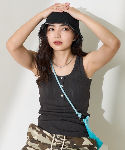 FREAK'S STORE（フリークスストア）の「針抜きフライスヘンリータンクトップ（タンクトップ・レディース・オフホワイト/ピンク/ネイビー/チャコールグレー・ﾌﾘ-）」の14枚目の写真