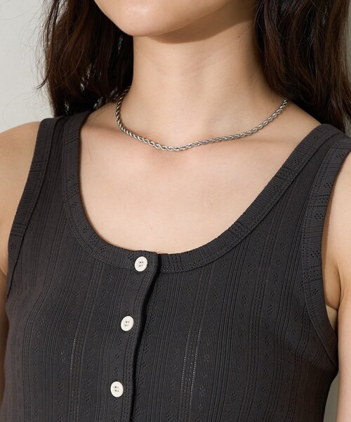 FREAK'S STORE（フリークスストア）の「針抜きフライスヘンリータンクトップ（タンクトップ・レディース・オフホワイト/ピンク/ネイビー/チャコールグレー・ﾌﾘ-）」の10枚目の写真