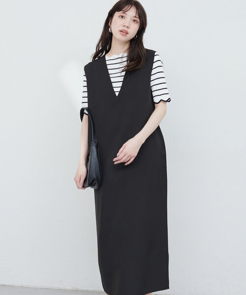 natural couture(ナチュラルクチュール)の「カットジョーゼットVネックワンピース(ワンピース・レディース・モカ/ブラック/オフホワイト/チャコールグレー・FREE)」の15枚目の写真