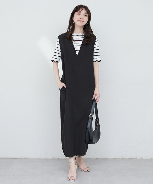 natural couture(ナチュラルクチュール)の「カットジョーゼットVネックワンピース(ワンピース・レディース・モカ/ブラック/オフホワイト/チャコールグレー・FREE)」の17枚目の写真
