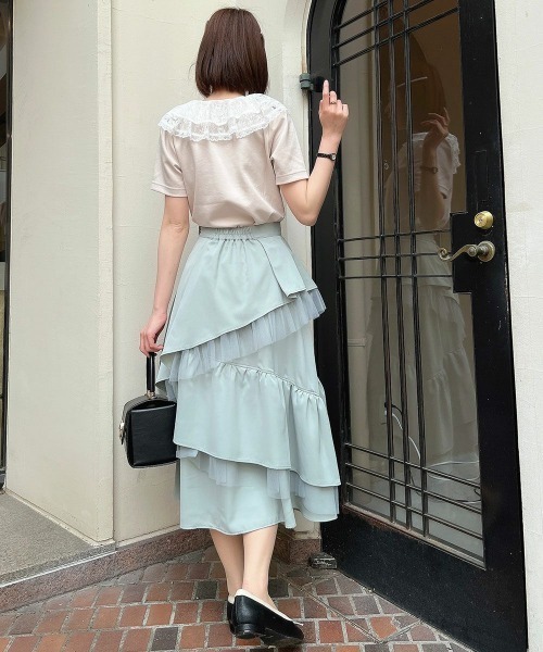 F i.n.t（フィント）の「レースフリル衿カットトップス　夏服【1枚で快適】/ fint　フィント（Tシャツ/カットソー・レディース・ピンクベージュ/ブラック・FREE）」の7枚目の写真