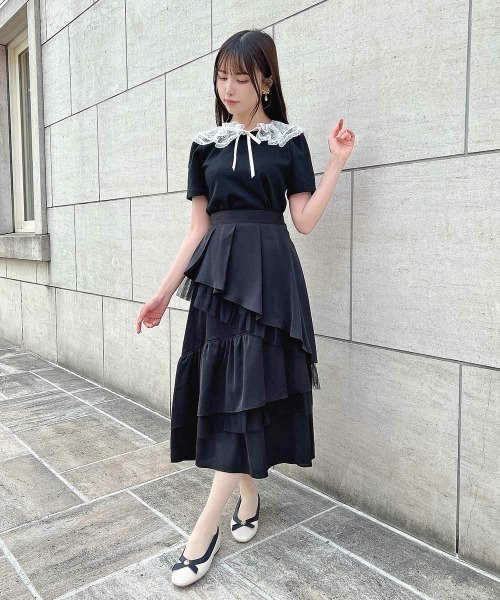 F i.n.t（フィント）の「レースフリル衿カットトップス　夏服【1枚で快適】/ fint　フィント（Tシャツ/カットソー・レディース・ピンクベージュ/ブラック・FREE）」の9枚目の写真