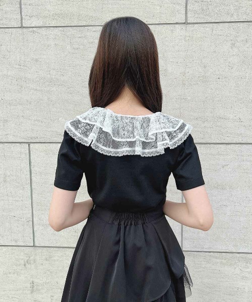 F i.n.t（フィント）の「レースフリル衿カットトップス　夏服【1枚で快適】/ fint　フィント（Tシャツ/カットソー・レディース・ピンクベージュ/ブラック・FREE）」の10枚目の写真
