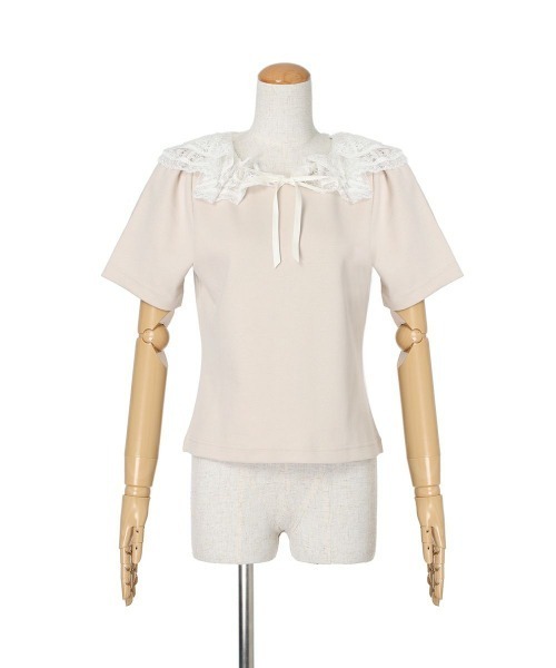 F i.n.t（フィント）の「レースフリル衿カットトップス　夏服【1枚で快適】/ fint　フィント（Tシャツ/カットソー・レディース・ピンクベージュ/ブラック・FREE）」の11枚目の写真
