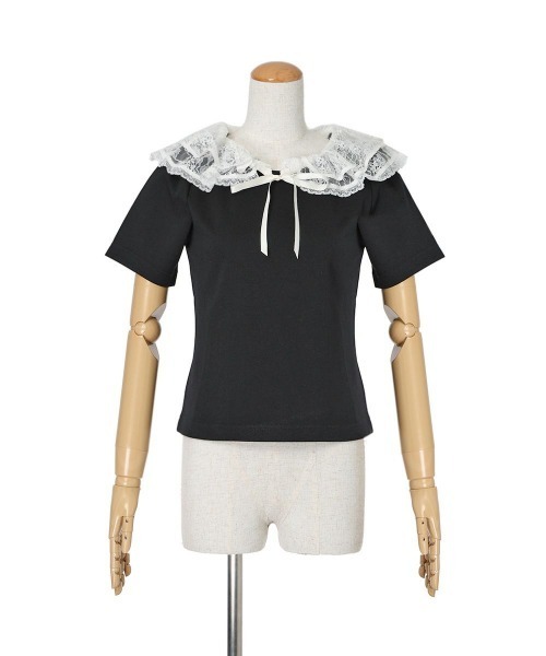 F i.n.t（フィント）の「レースフリル衿カットトップス　夏服【1枚で快適】/ fint　フィント（Tシャツ/カットソー・レディース・ピンクベージュ/ブラック・FREE）」の12枚目の写真
