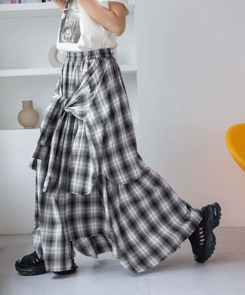 JEANASIS（ジーナシス）の「シャツライクアシメチェックロングスカート/496534（スカート・レディース・ブラック系その他/イエロー/レッド系その他/ブルー系その他/レッド・FREE）」の19枚目の写真