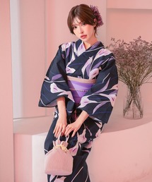 浴衣セット レディース 紺 椿 レトロ ゆかた2点セット 浴衣 平帯