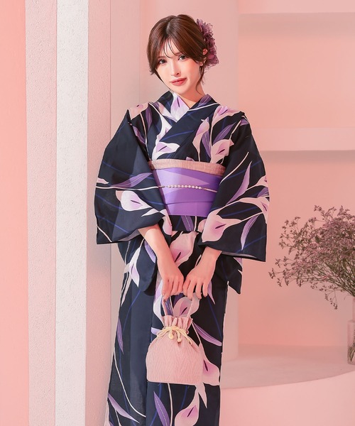 （未使用）chocol raffine 浴衣・帯・下駄セット 街ブラ浴衣 変わり織 浴衣 3点セット 大人 セット 女性 帯 下駄