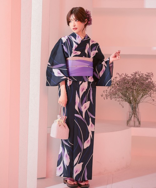 セール】浴衣セット レディース 濃紺 しっとり菖蒲の花 ゆかた3