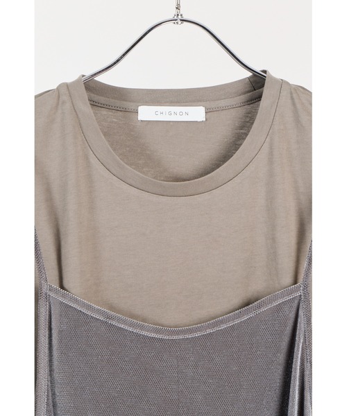 CHIGNON（シニヨン）の「【 CHIGNON / シニヨン 】ベロアメッシュキャミプルオーバー（Tシャツ/カットソー・レディース・アイボリー/ブラック/グレー・FREE）」の10枚目の写真