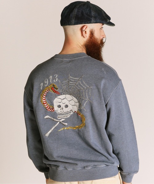 schott(ショット)の「Schott/ショット/PIGMENT SKULL AND SNAKE CREW SWEAT/ピグメント スカル アンド スネーク クルースウェット(スウェット・メンズ・レッド/ブルーグレー/ブラック・2XL/XL/L/M)」の10枚目の写真