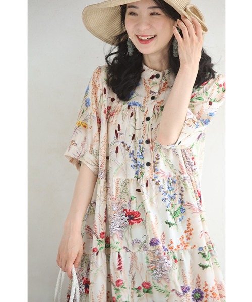 cawaii（カワイイ）の「季節を彩る花集めティアードロングワンピース（紐リボン付き）半袖バージョン（ワンピース・レディース・ベージュ・FREE）」の8枚目の写真