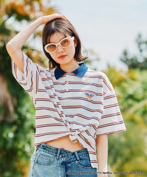 niko and...（ニコアンド）の「【STRANGER THINGS】コラボ レトロボーダーポロシャツ（ポロシャツ・レディース・イエロー/オフホワイト/ライトブルー・LARGE/MEDIUM）」の22枚目の写真