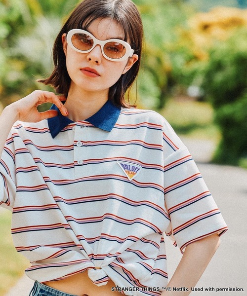 niko and...（ニコアンド）の「【STRANGER THINGS】コラボ レトロボーダーポロシャツ（ポロシャツ・レディース・イエロー/オフホワイト/ライトブルー・LARGE/MEDIUM）」の16枚目の写真