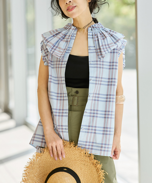IENA LA BOUCLE C/Pポプリンフリルカラーシャツ（シャツ