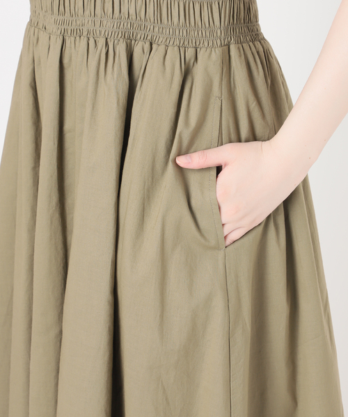 SLOBE IENA ♡ シャーリングバルーンスリーブワンピース　グリーン スローブ イエナ SLOBE IENA コットンシャーリングノースリーブ