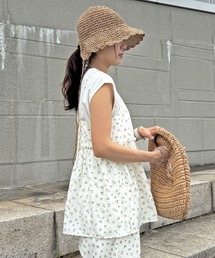 ISOOK | 【ISOOK / アイスー】フラワープリントフレアキャミ/ フレアギャザー キャミソール ノースリーブ レイヤード 重ね着 チュニック ロング丈 プリント セットアップ ホワイト アイボリー ブラック 白 黒 花柄 小花柄 ZOZOTOWN限定(チュニック)