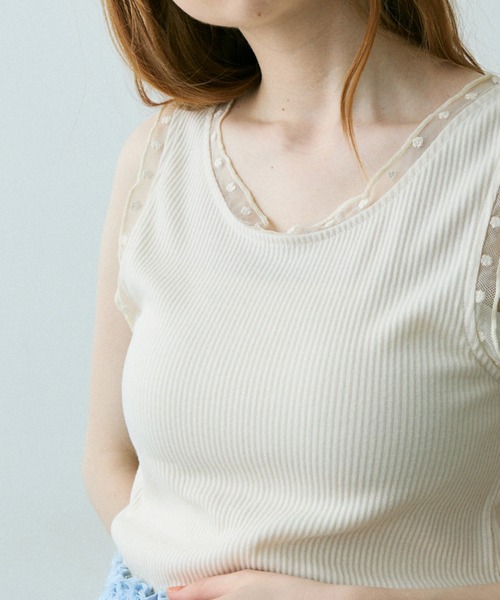 Crisp（クリスプ）の「フラワーチュールリブタンク（タンクトップ・レディース・アイボリー/グレイッシュベージュ/ブラウン・FREE）」の2枚目の写真