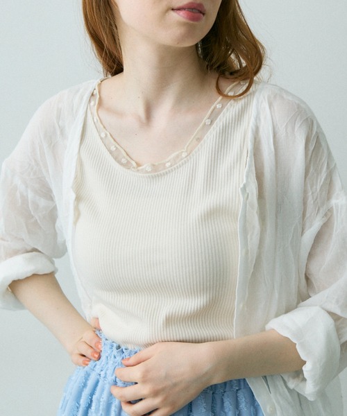 Crisp（クリスプ）の「フラワーチュールリブタンク（タンクトップ・レディース・アイボリー/グレイッシュベージュ/ブラウン・FREE）」の8枚目の写真