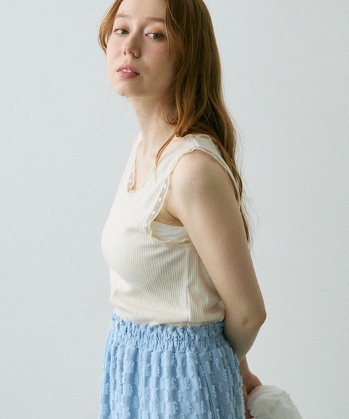Crisp（クリスプ）の「フラワーチュールリブタンク（タンクトップ・レディース・アイボリー/グレイッシュベージュ/ブラウン・FREE）」の10枚目の写真