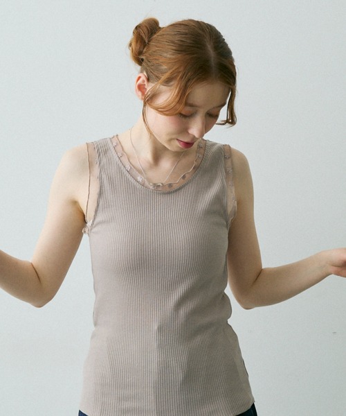 Crisp（クリスプ）の「フラワーチュールリブタンク（タンクトップ・レディース・アイボリー/グレイッシュベージュ/ブラウン・FREE）」の11枚目の写真