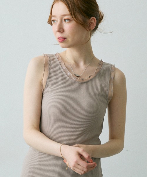 Crisp（クリスプ）の「フラワーチュールリブタンク（タンクトップ・レディース・アイボリー/グレイッシュベージュ/ブラウン・FREE）」の12枚目の写真