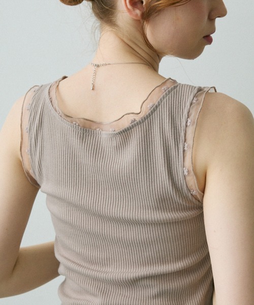 Crisp（クリスプ）の「フラワーチュールリブタンク（タンクトップ・レディース・アイボリー/グレイッシュベージュ/ブラウン・FREE）」の15枚目の写真