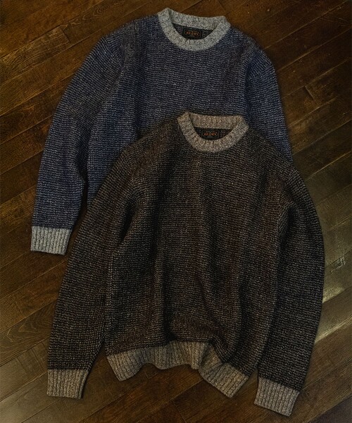 BEAMS PLUS（ビームスプラス）の「インレイ クルーネック ニット（ニット/セーター・メンズ・ブルー/ベージュ・S/M/L/XL）」の2枚目の写真