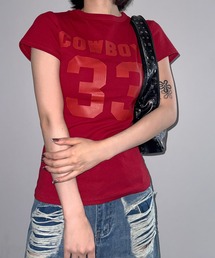 【 MEMECLE / メメクル 】33 プリントロゴ COWBOYS ぴちTシャツ