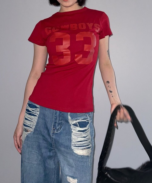 MEMECLE(メメクル)の「【 MEMECLE / メメクル 】33 プリントロゴ COWBOYS ぴちTシャツ(Tシャツ/カットソー・レディース・ピンク/ホワイト/レッド/イエロー/ネイビー・FREE)」の10枚目の写真