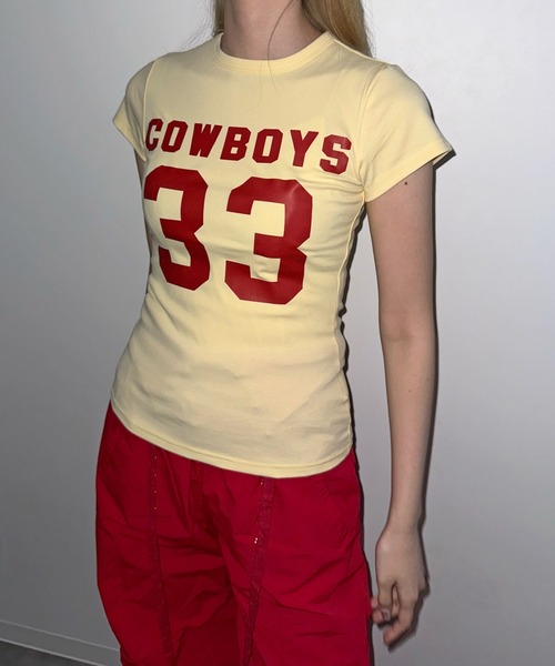 MEMECLE(メメクル)の「【 MEMECLE / メメクル 】33 プリントロゴ COWBOYS ぴちTシャツ(Tシャツ/カットソー・レディース・ピンク/ホワイト/レッド/イエロー/ネイビー・FREE)」の12枚目の写真
