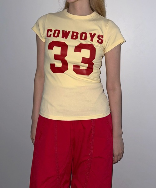 MEMECLE(メメクル)の「【 MEMECLE / メメクル 】33 プリントロゴ COWBOYS ぴちTシャツ(Tシャツ/カットソー・レディース・ピンク/ホワイト/レッド/イエロー/ネイビー・FREE)」の13枚目の写真