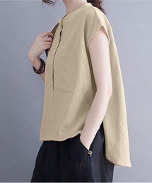 clarity blanc（クラリティーブラン）の「フレンチスリーブ　バンドカラーシャツ（Tシャツ/カットソー）」