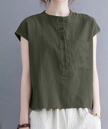 clarity blanc（クラリティーブラン）の「フレンチスリーブ　バンドカラーシャツ（Tシャツ/カットソー）」