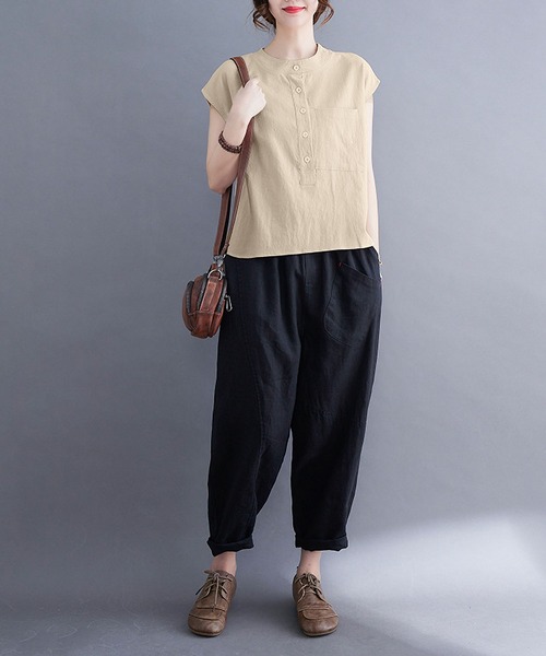 clarity blanc(クラリティーブラン)の「フレンチスリーブ バンドカラーシャツ(Tシャツ/カットソー・レディース・ホワイト/ナチュラル/ブラック/オリーブ・M/L/XL)」の11枚目の写真