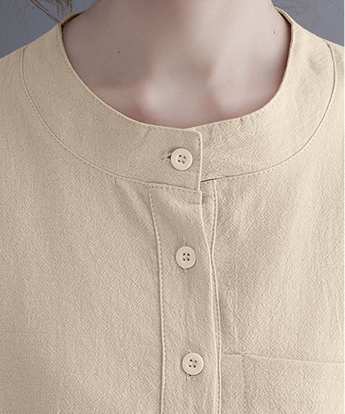 clarity blanc(クラリティーブラン)の「フレンチスリーブ バンドカラーシャツ(Tシャツ/カットソー・レディース・ホワイト/ナチュラル/ブラック/オリーブ・M/L/XL)」の13枚目の写真