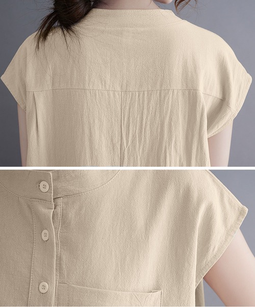 clarity blanc(クラリティーブラン)の「フレンチスリーブ バンドカラーシャツ(Tシャツ/カットソー・レディース・ホワイト/ナチュラル/ブラック/オリーブ・M/L/XL)」の17枚目の写真
