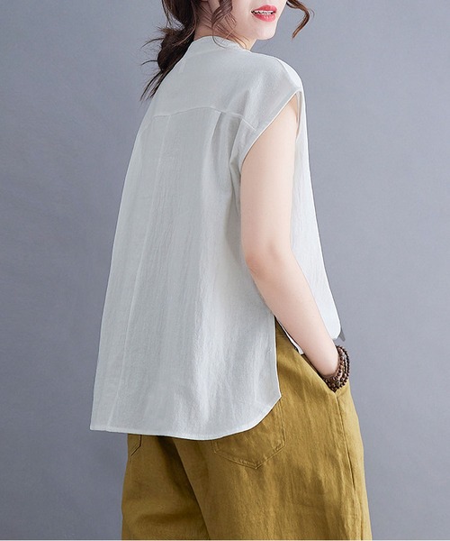 clarity blanc(クラリティーブラン)の「フレンチスリーブ バンドカラーシャツ(Tシャツ/カットソー・レディース・ホワイト/ナチュラル/ブラック/オリーブ・M/L/XL)」の16枚目の写真