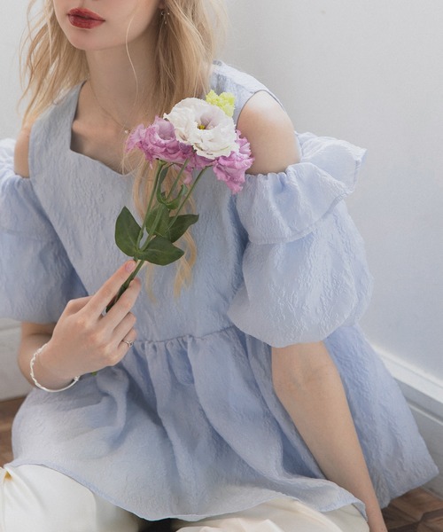 MERAKI（メラキ）の「オフショルパフスブラウス（シャツ/ブラウス・レディース・ピンク/ホワイト/ブルー・FREE）」の15枚目の写真