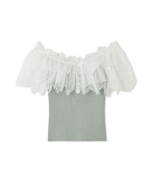 SNIDEL（スナイデル）の「レースドッキングニットプルオーバー（ニット/セーター・レディース・ブラック/ミント/オフホワイト・F）」の3枚目の写真