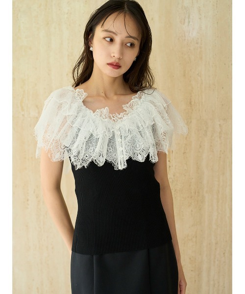 SNIDEL（スナイデル）の「レースドッキングニットプルオーバー（ニット/セーター・レディース・ブラック/ミント/オフホワイト・F）」の6枚目の写真