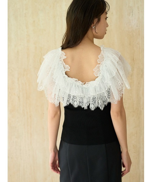 SNIDEL（スナイデル）の「レースドッキングニットプルオーバー（ニット/セーター・レディース・ブラック/ミント/オフホワイト・F）」の7枚目の写真